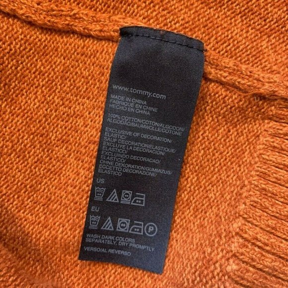 Tommy Hilfiger Sweater Chunky Knit Crew Neck Raglan Flag Cotton Heather Orange L - Picture 8 of 12
